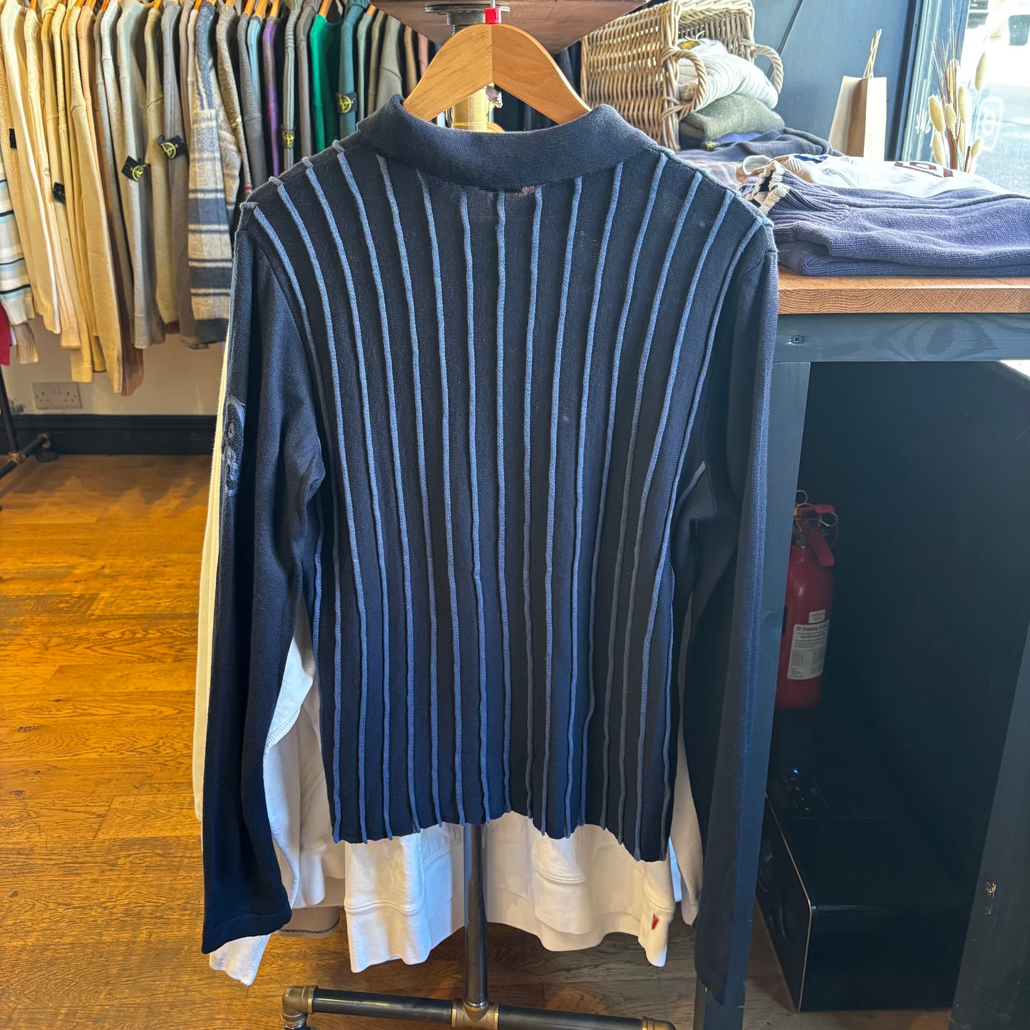 Armani Jeans Striped Knitted Polo Longsleeve Navy (Large)