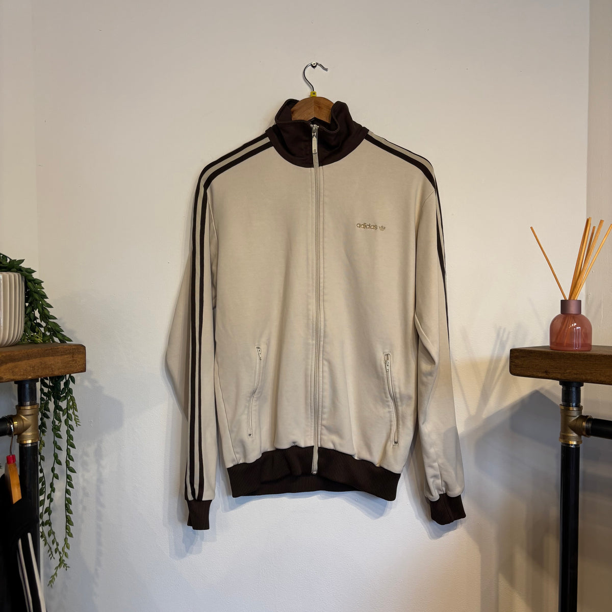 Adidas Zip Track Jacket Cream/ Brown (Large)
