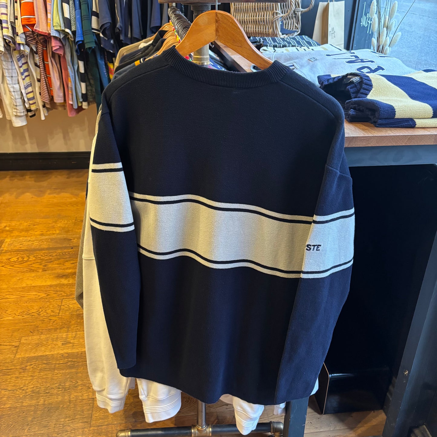 Lacoste Pullover Two Tone Knit Jumper Navy/ Cream (Large)