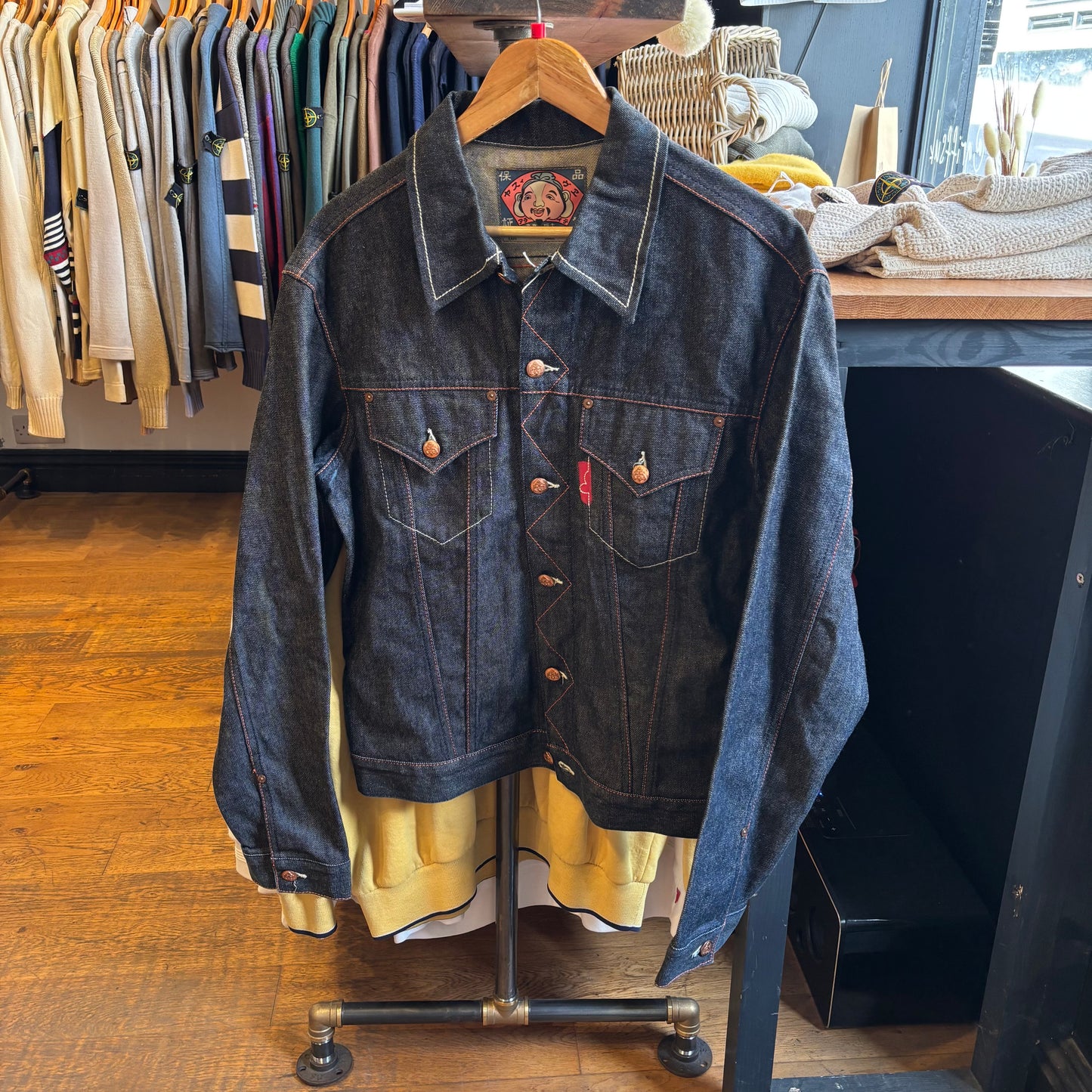 Evisu Maniacs Button Up Denim Jacket Navy (Large)