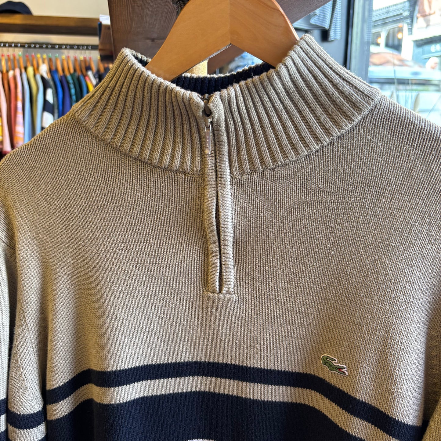Lacoste Quarter Zip Knit Jumper Navy/ Cream (Medium)