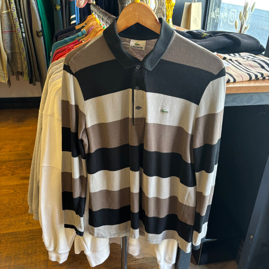 Lacoste Stripe Longsleeve Polo Shirt Black/ Grey (Medium)
