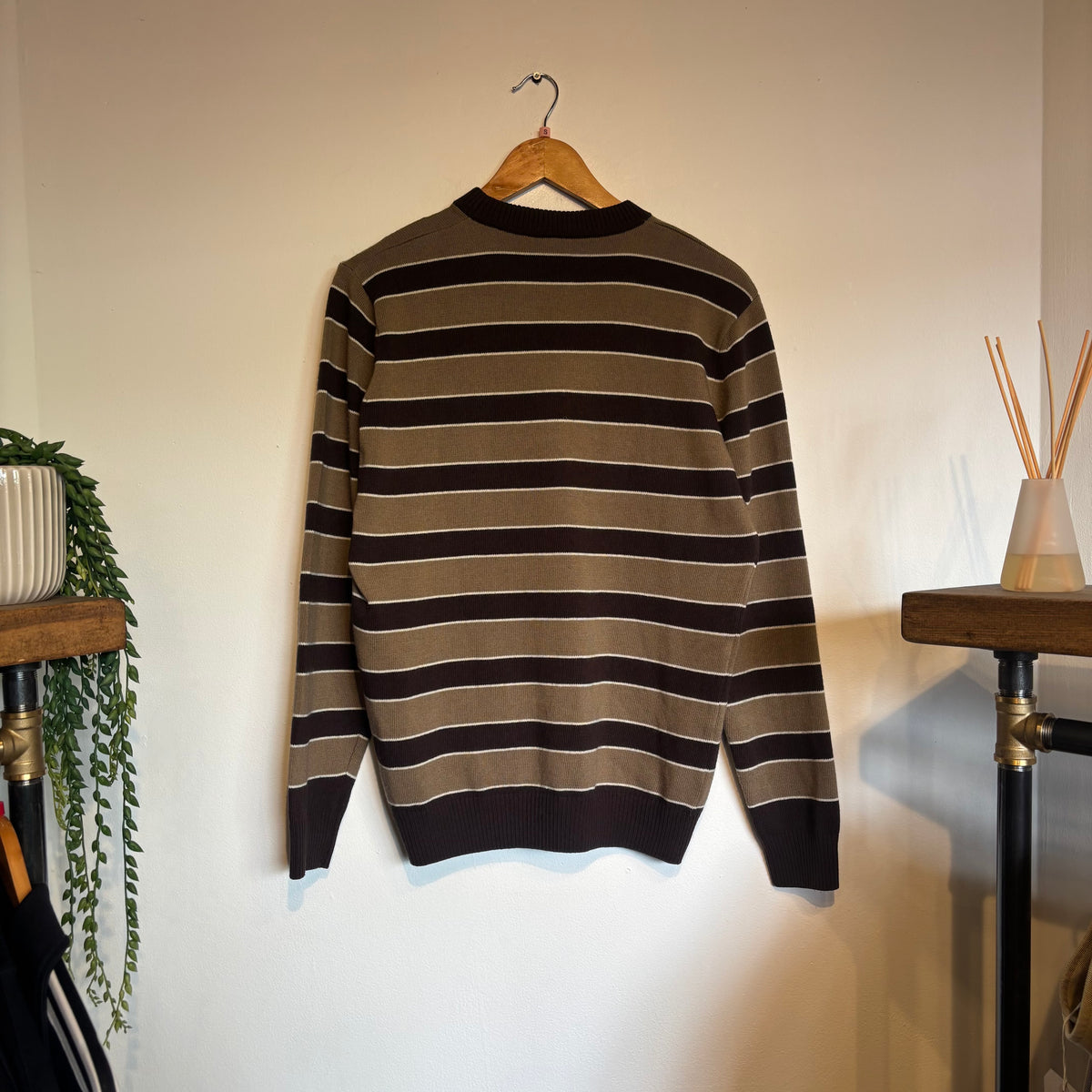 Lacoste Stripe Pullover Knit Jumper Brown/ Beige (Small)