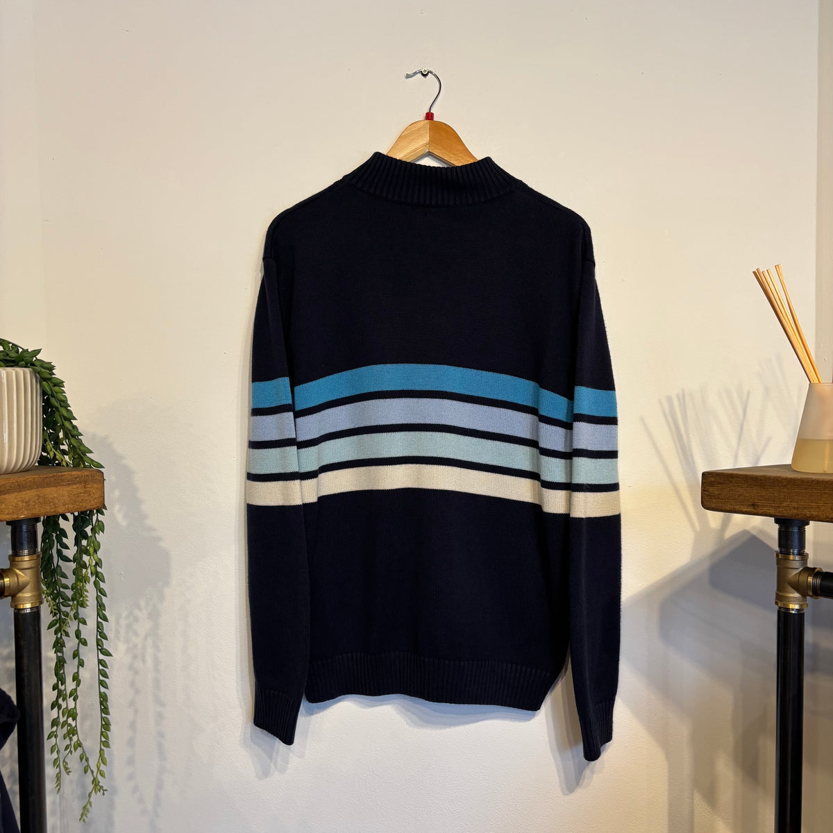 Lacoste Stripe Full Zip Knit Jumper Navy (Large)