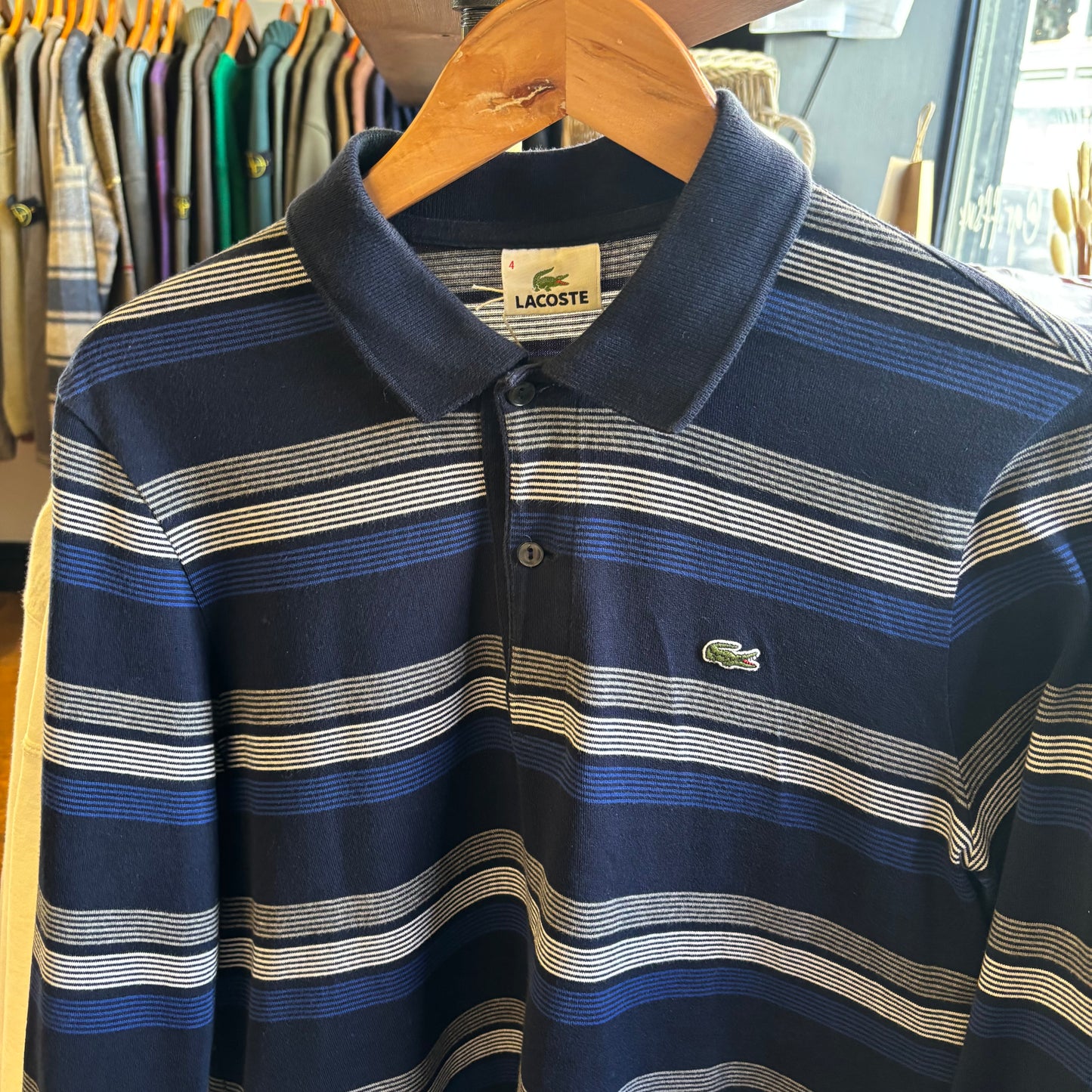 Lacoste Striped Longsleeve Polo Shirt Blue (Medium)