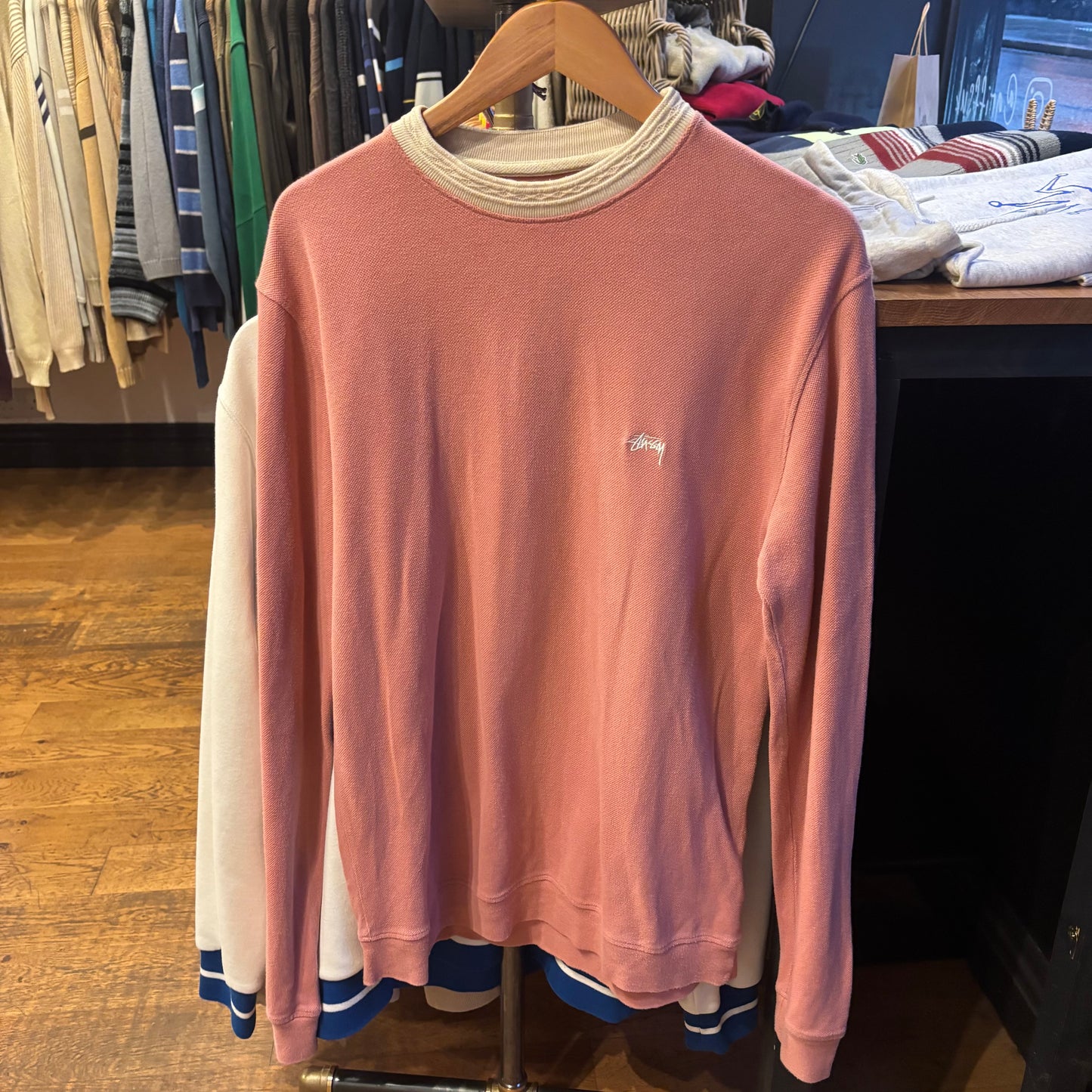 Stussy Diamond Collar Heavy Pique Long Sleeve Pink (Medium)