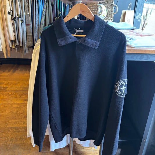Stone Island Compass Logo Quarter Button Jumper Black (Large)