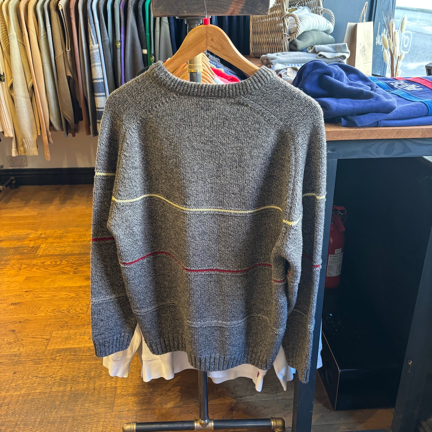 Lacoste Stripe Pullover Knit Jumper Grey (Large)