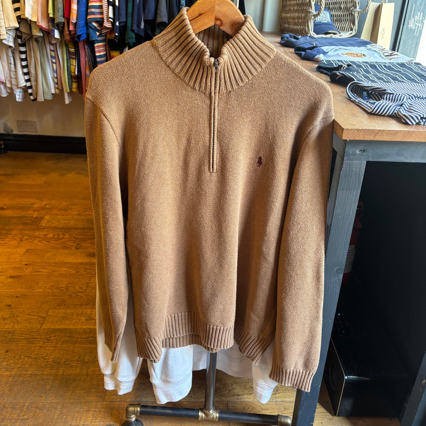 Ralph Lauren Quarter Zip Knit Jumper Brown (Medium)