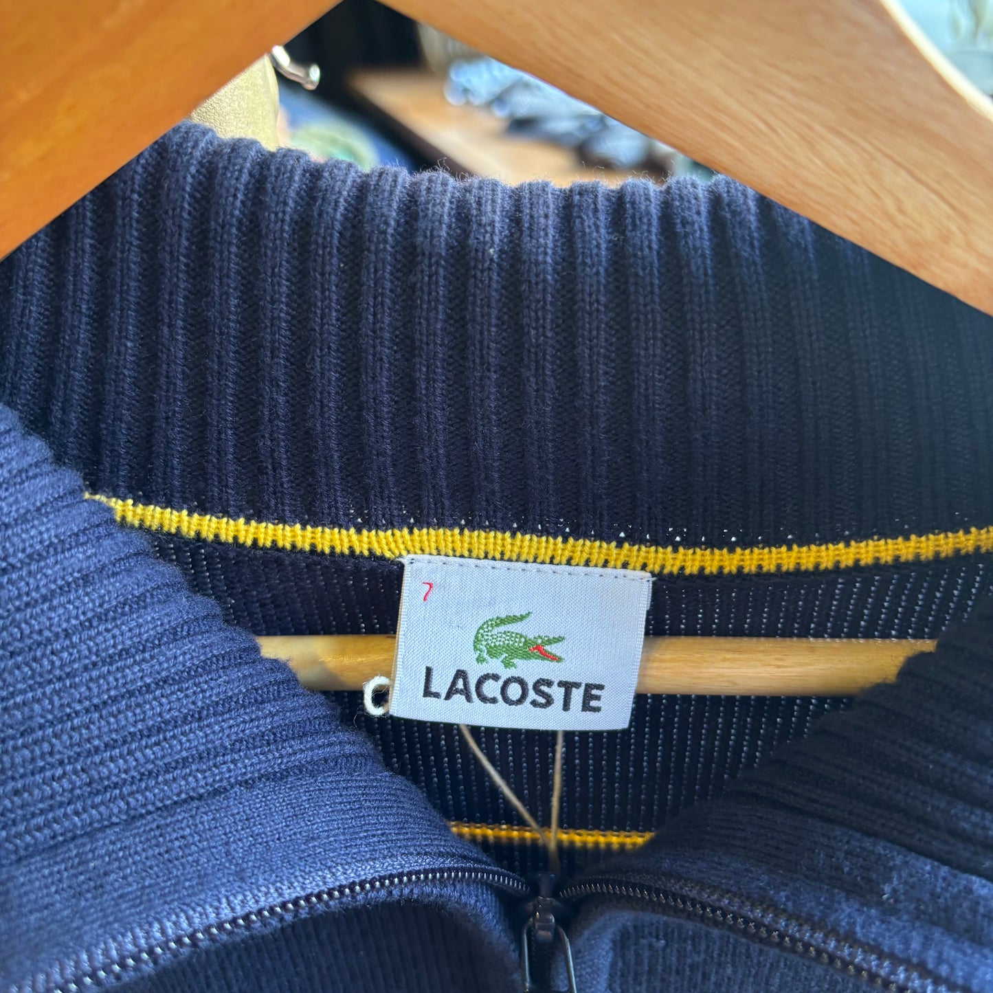 Lacoste Stripe Full Zip Knit Jumper Navy/ Yellow (XL)
