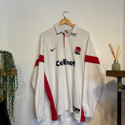 England Rugby Nike 1998/99 Cellnet Longsleeve Polo Shirt White (XL)