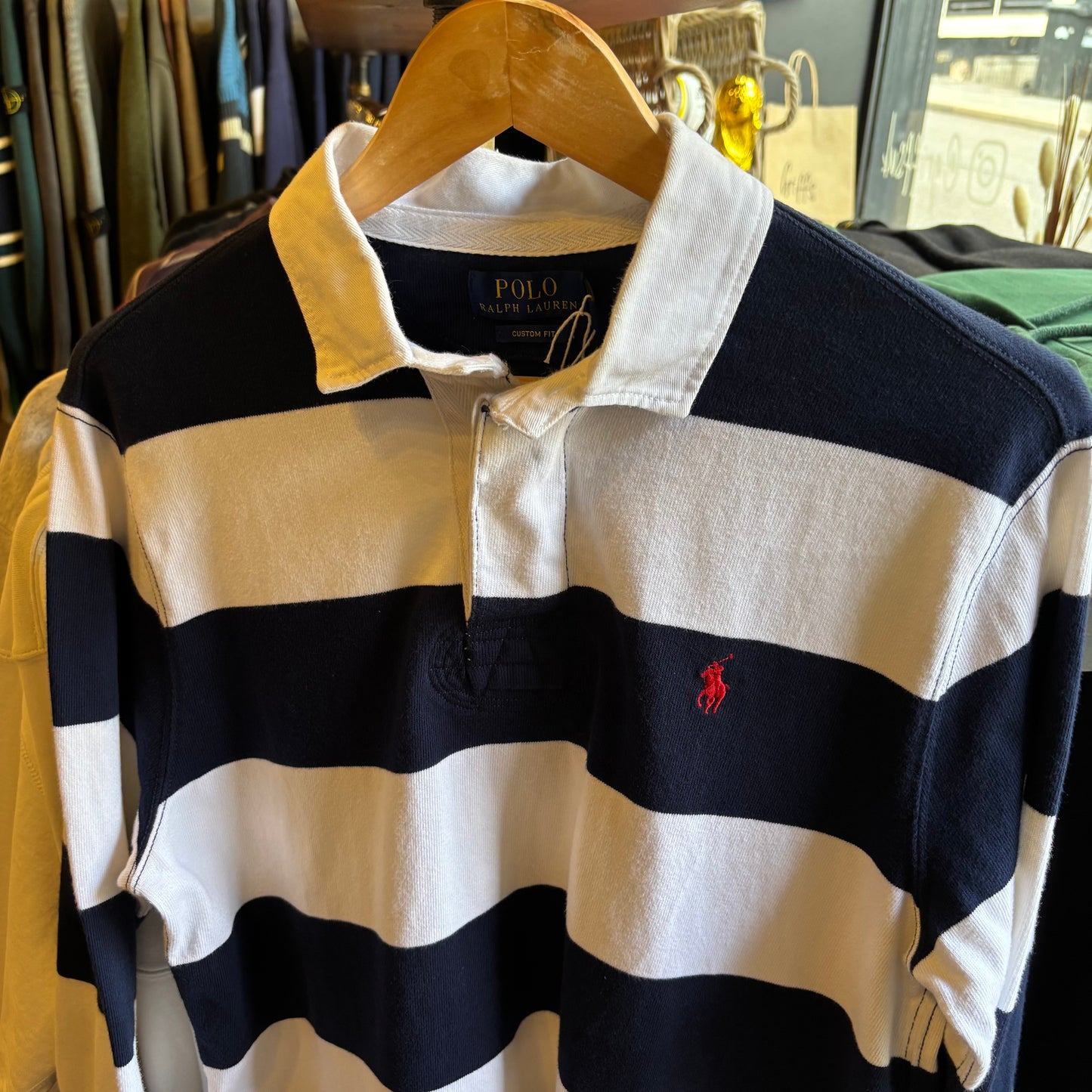 Ralph Lauren Stripe Rugby Polo Shirt White/ Blue (Medium)
