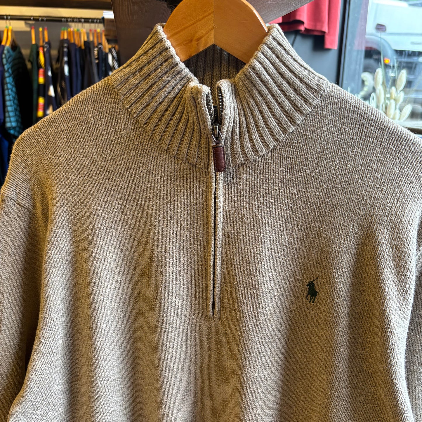 Ralph Lauren Quarter Zip Knit Jumper Beige (Large)