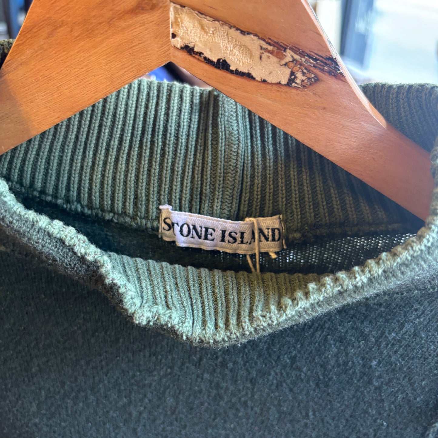 Stone Island 1987 Spellout Oversized Mock Neck Jumper Green (Medium)