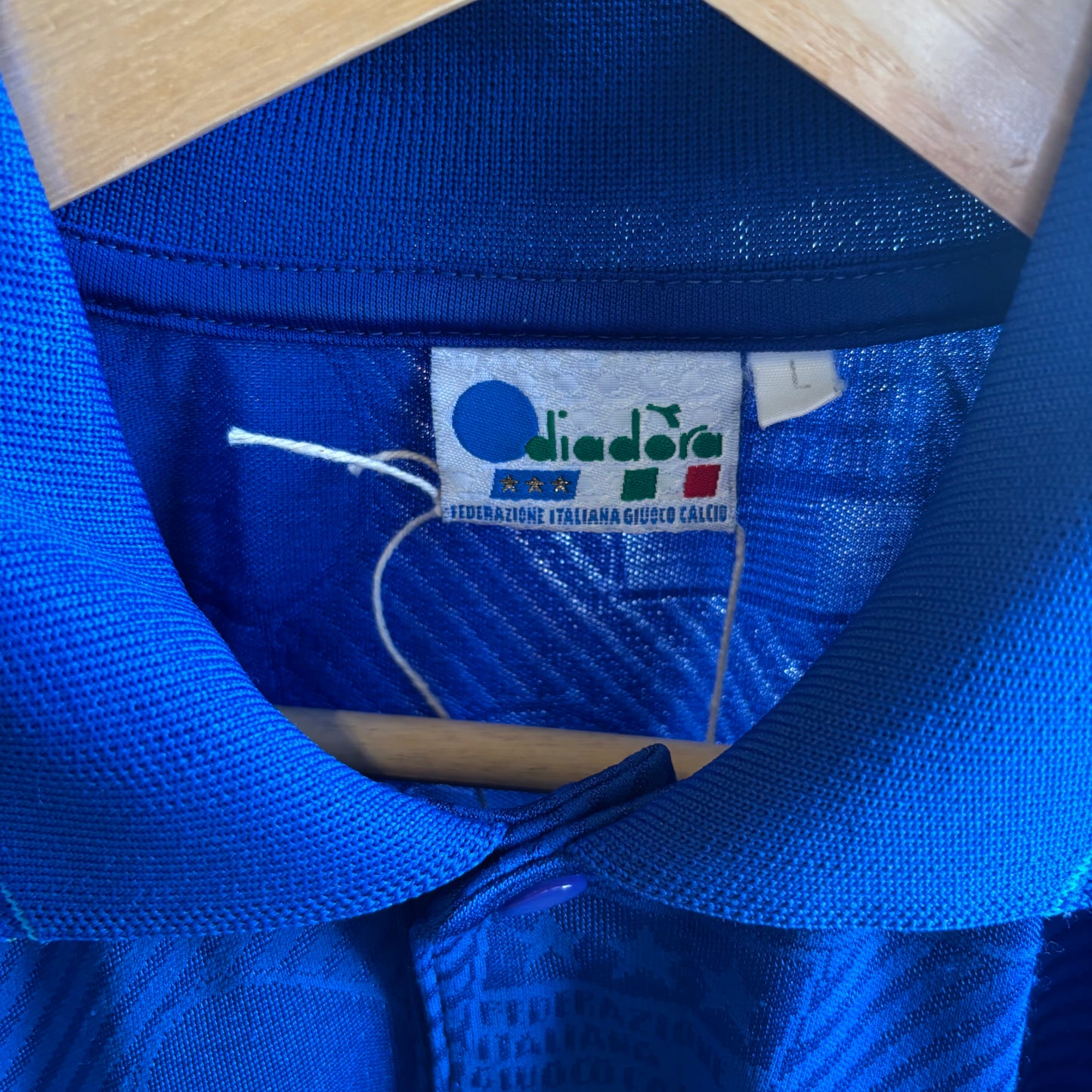 Italy Diadora 1993/94 Home Shirt Blue (Large)