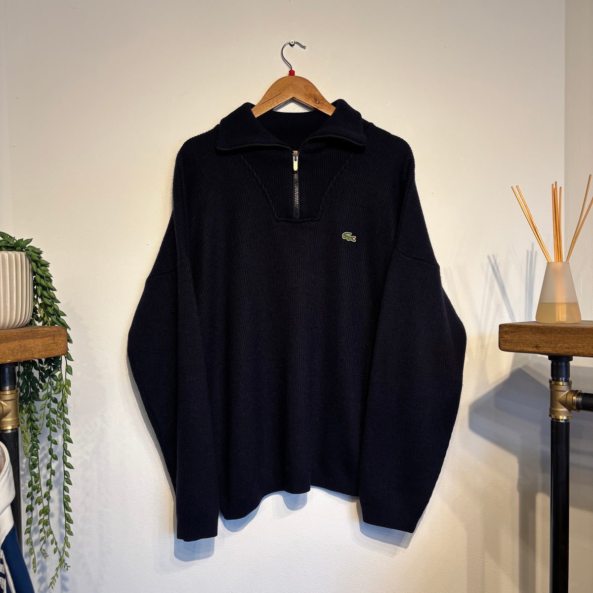 Lacoste Pullover Quarter Zip Knit Jumper Navy (Large)