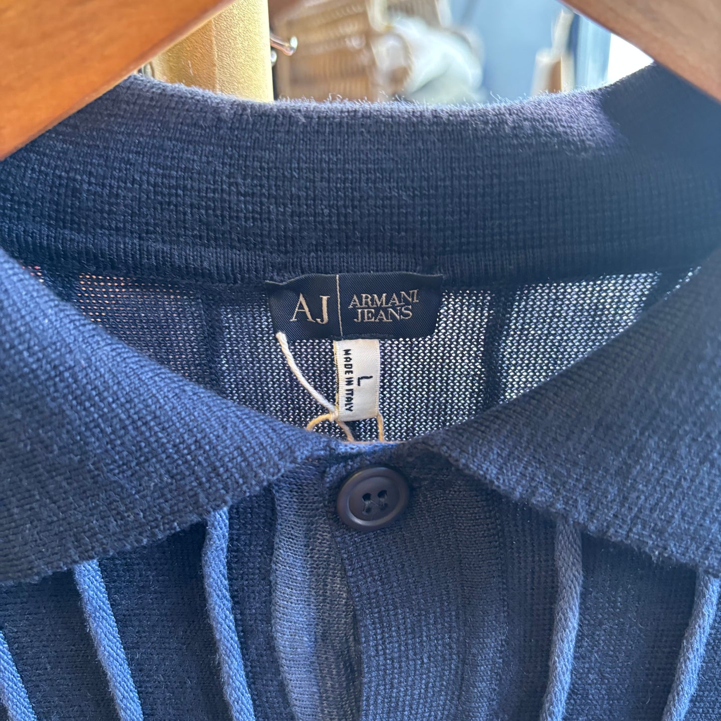 Armani Jeans Striped Knitted Polo Longsleeve Navy (Large)