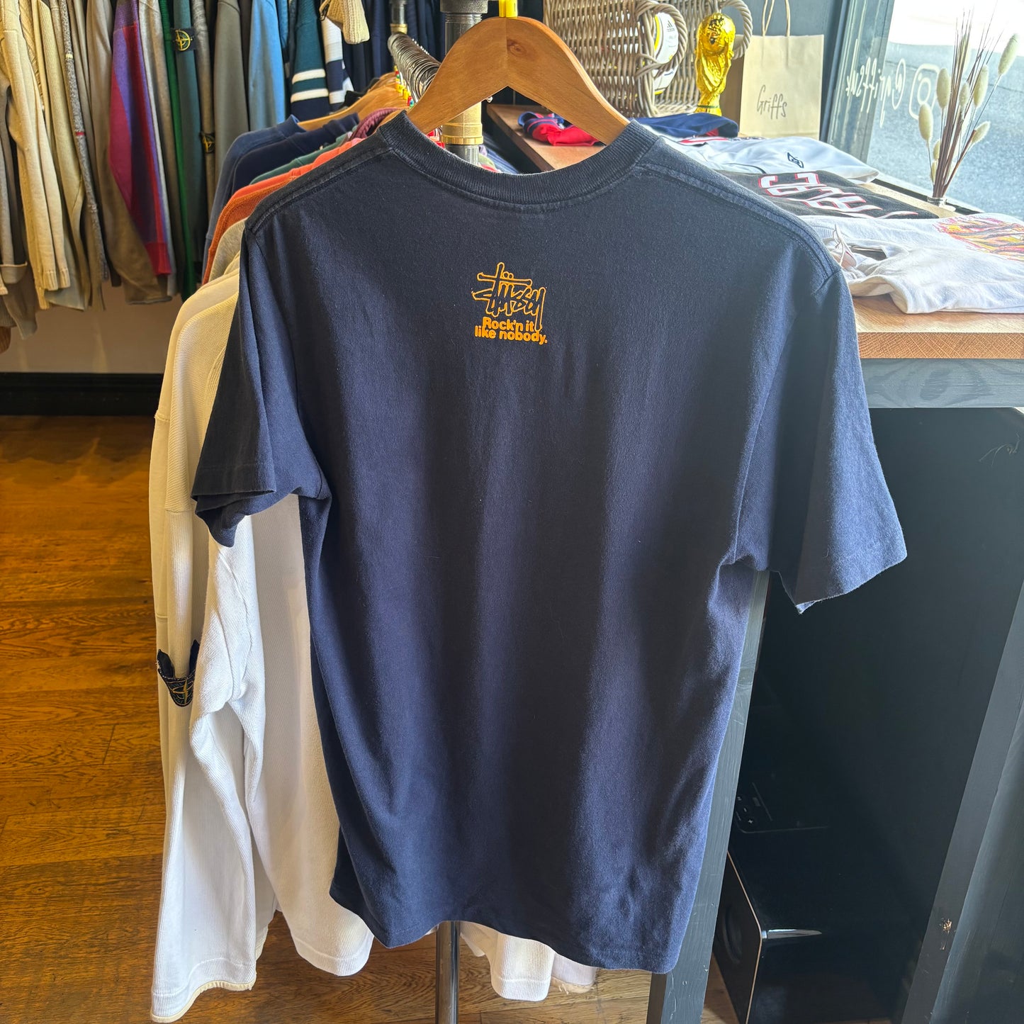 Stussy 90s I'm Not On The Guest List T-Shirt Navy (Medium)