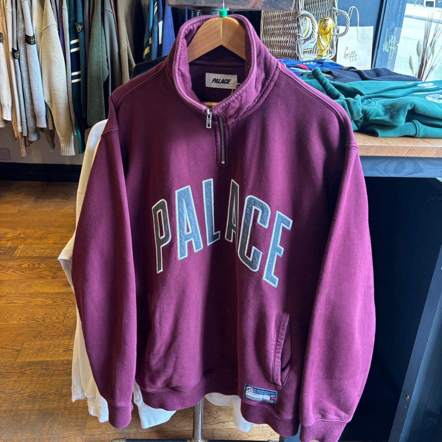 Palace FW21 Quarter Zip Funnel Jumper Wine (XL)