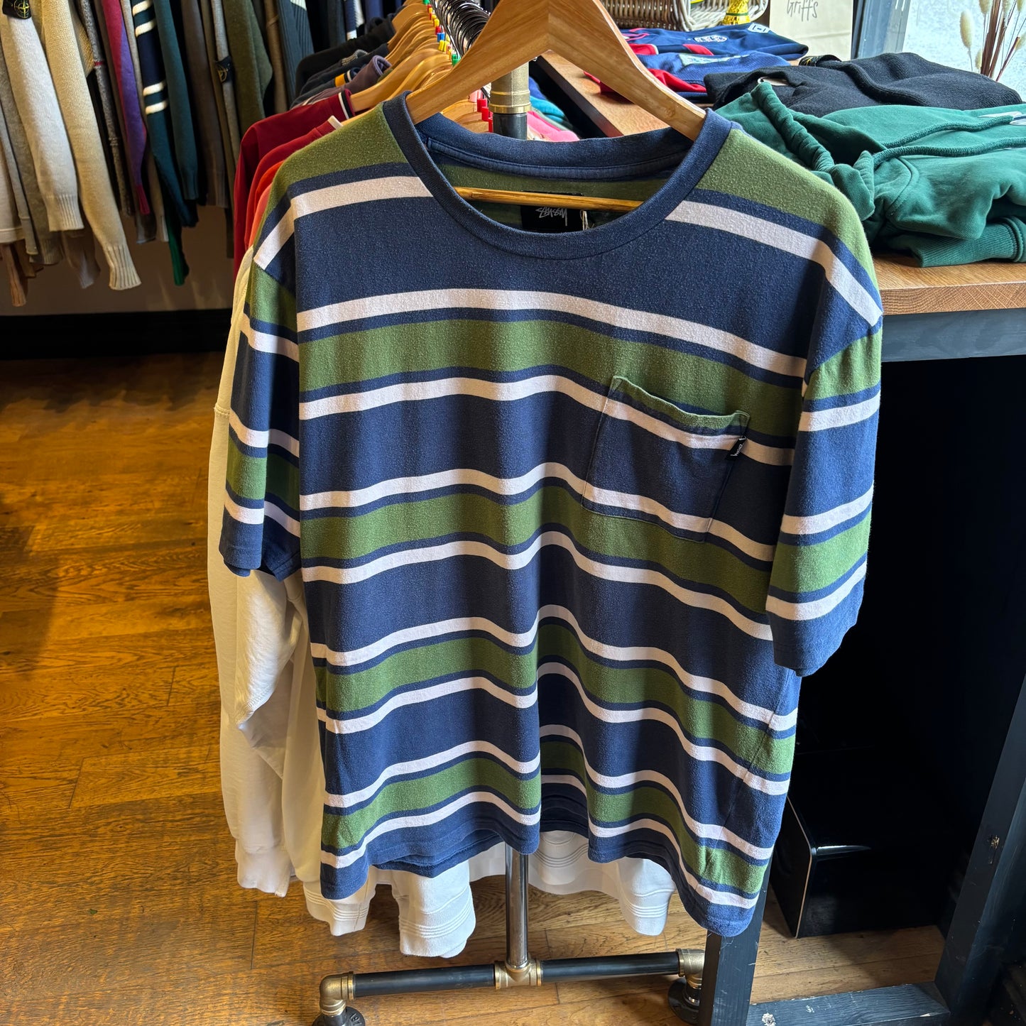 Stussy Bold Stripe T-Shirt Green/ Blue (XL)