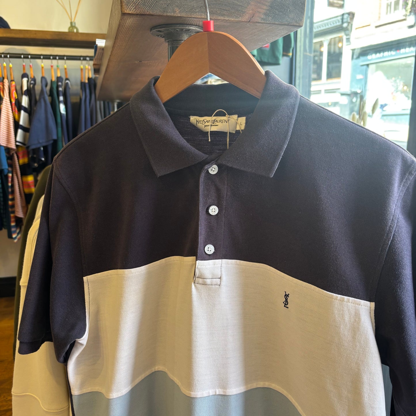 Yves Saint Laurent Colourblock Polo Shirt Navy Blue (Large)