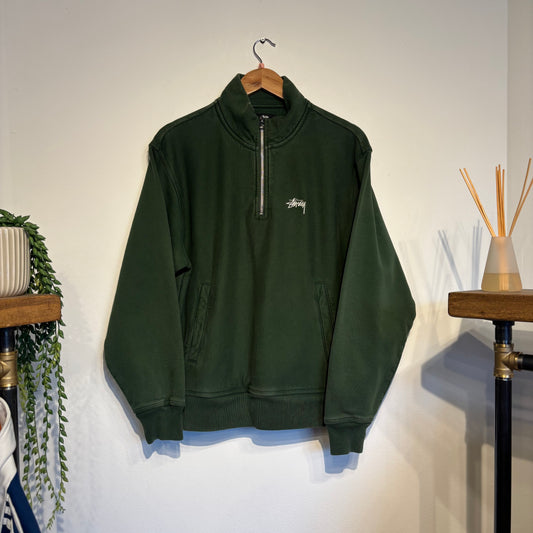 Stussy Stock Logo Mock Neck Quarter Zip Jumper Green (Small)
