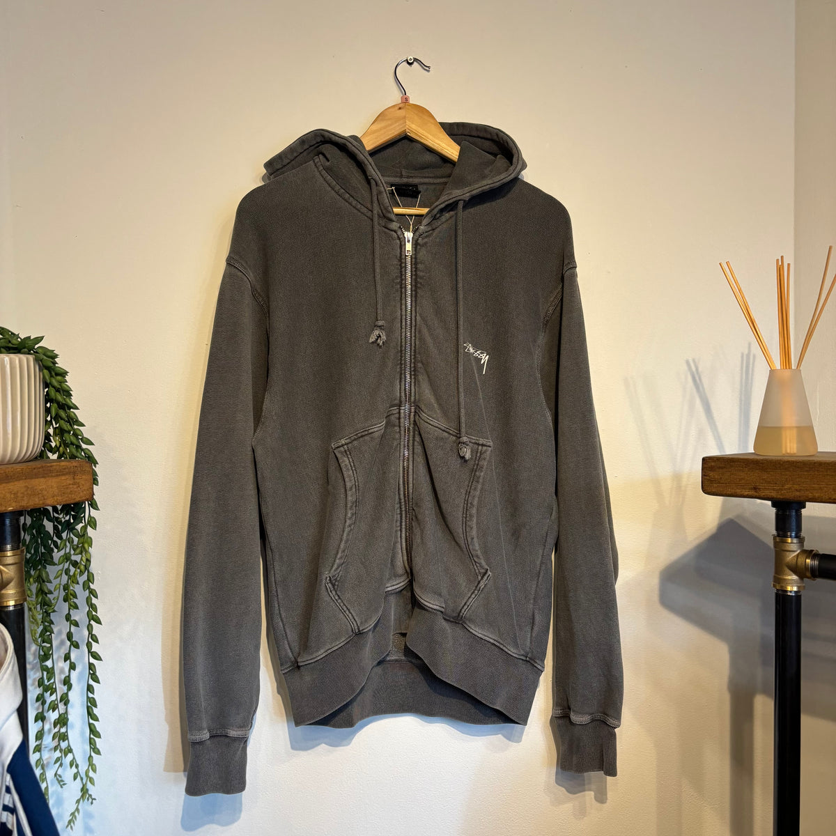 Stussy Stock Logo Pigment Dyed Full Zip Hoodie Black (Small)