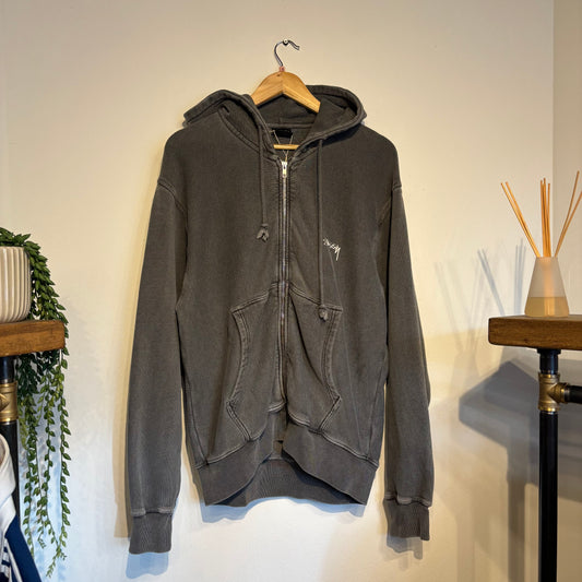 Stussy Stock Logo Pigment Dyed Full Zip Hoodie Black (Small)