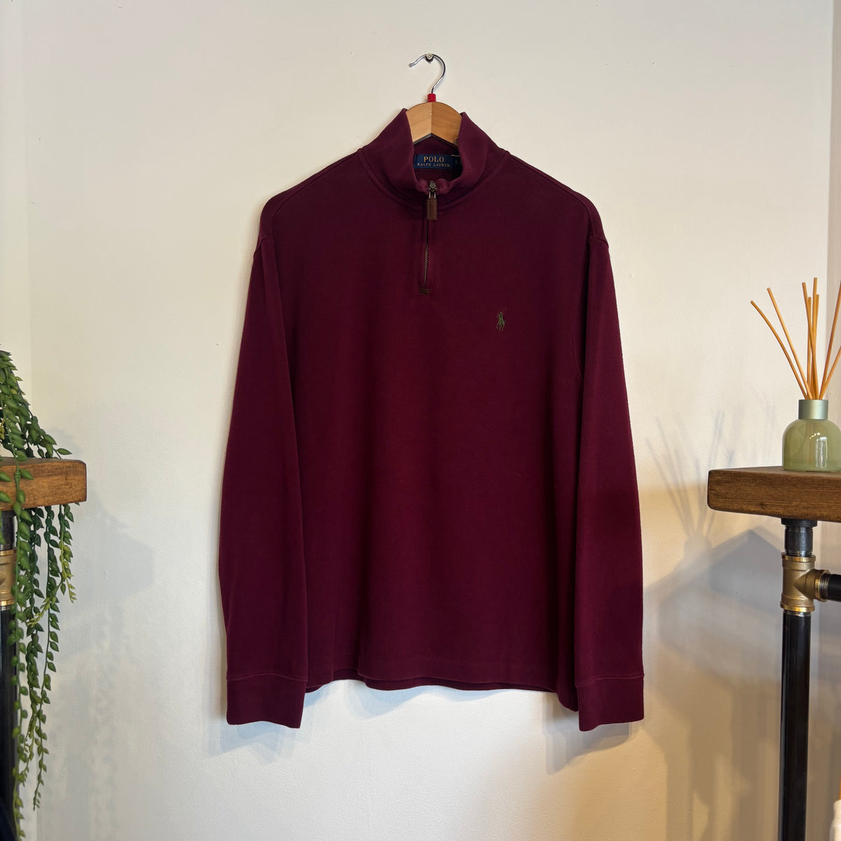 Ralph Lauren Quarter Zip Pullover Jumper Burgundy (Large)