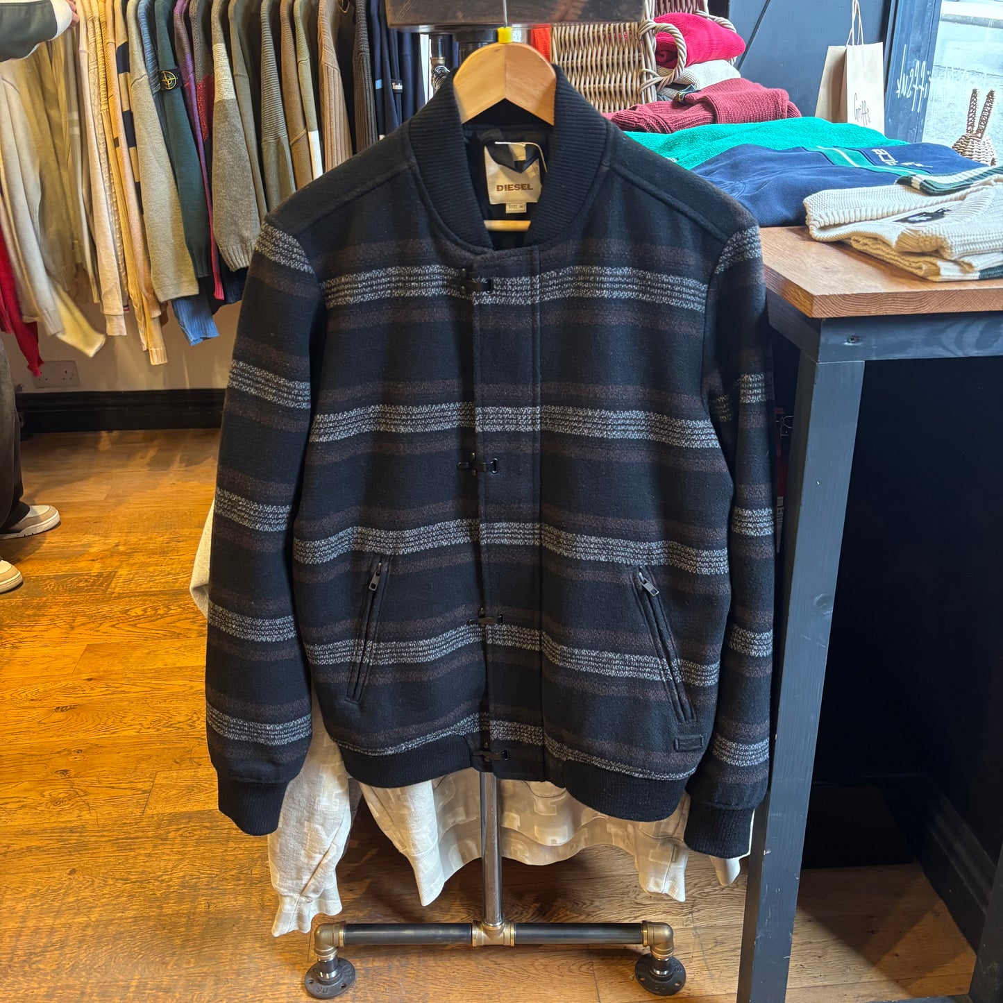 Diesel Striped Wool Clasp Jacket Black (Medium)