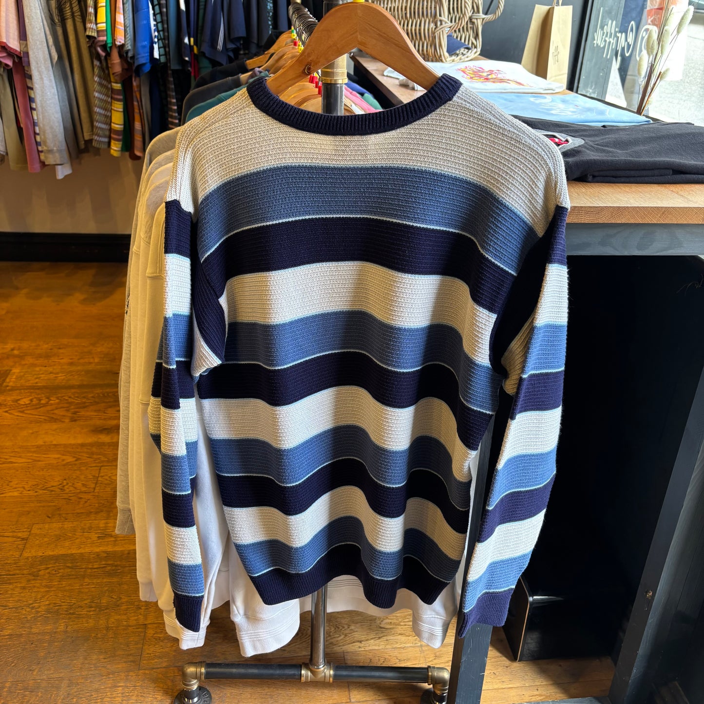 Lacoste Stripe Pullover Knit Jumper Blue/ Cream (Medium)