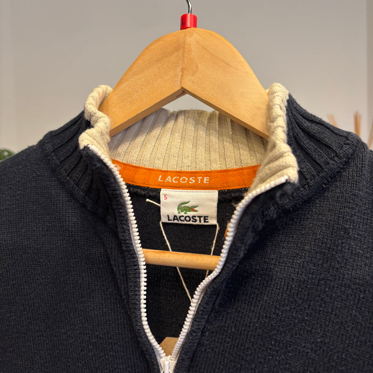 Lacoste Quarter Zip Stripe Pullover Knit Jumper Navy (Large)