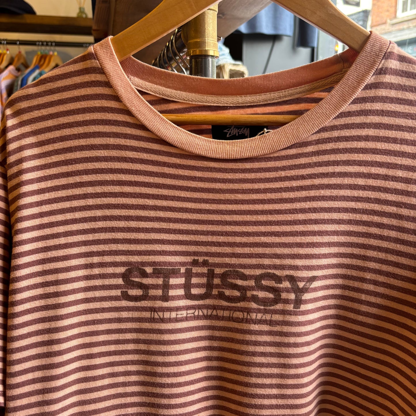 Stussy International Stripe Crew T-Shirt Brown (Medium)