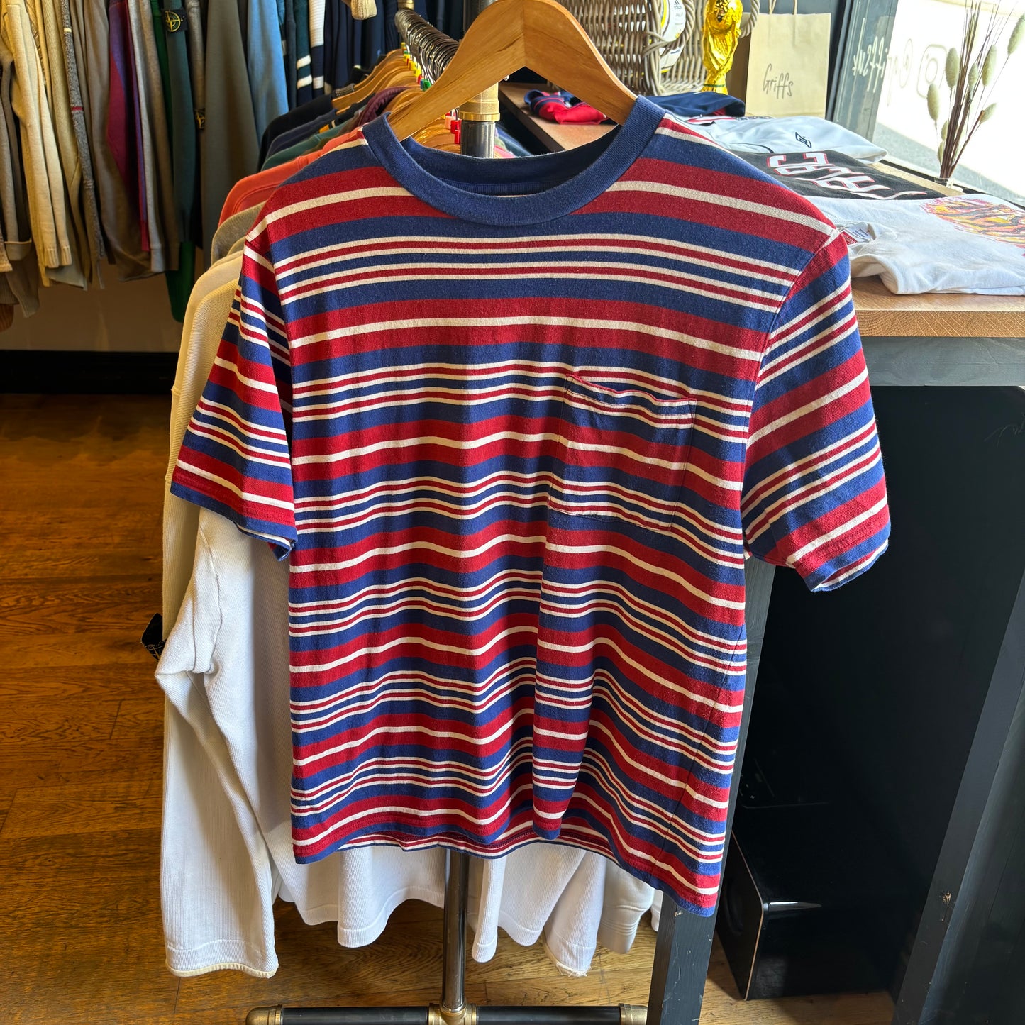 Beams Plus Striped T-Shirt Red/ Blue (Medium)