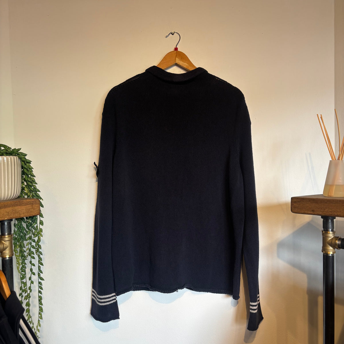 Stone Island 2000s Full Zip Knit Jumper Navy (Large)