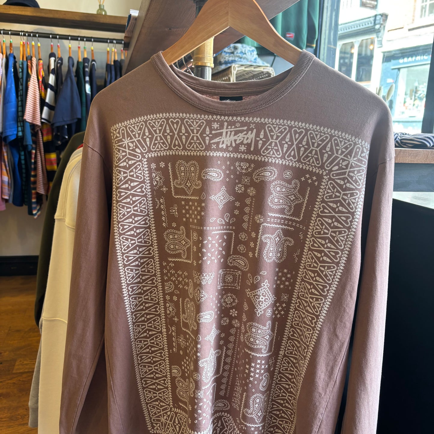 Stussy Paisley Print Longsleeve T-Shirt Brown (Small)