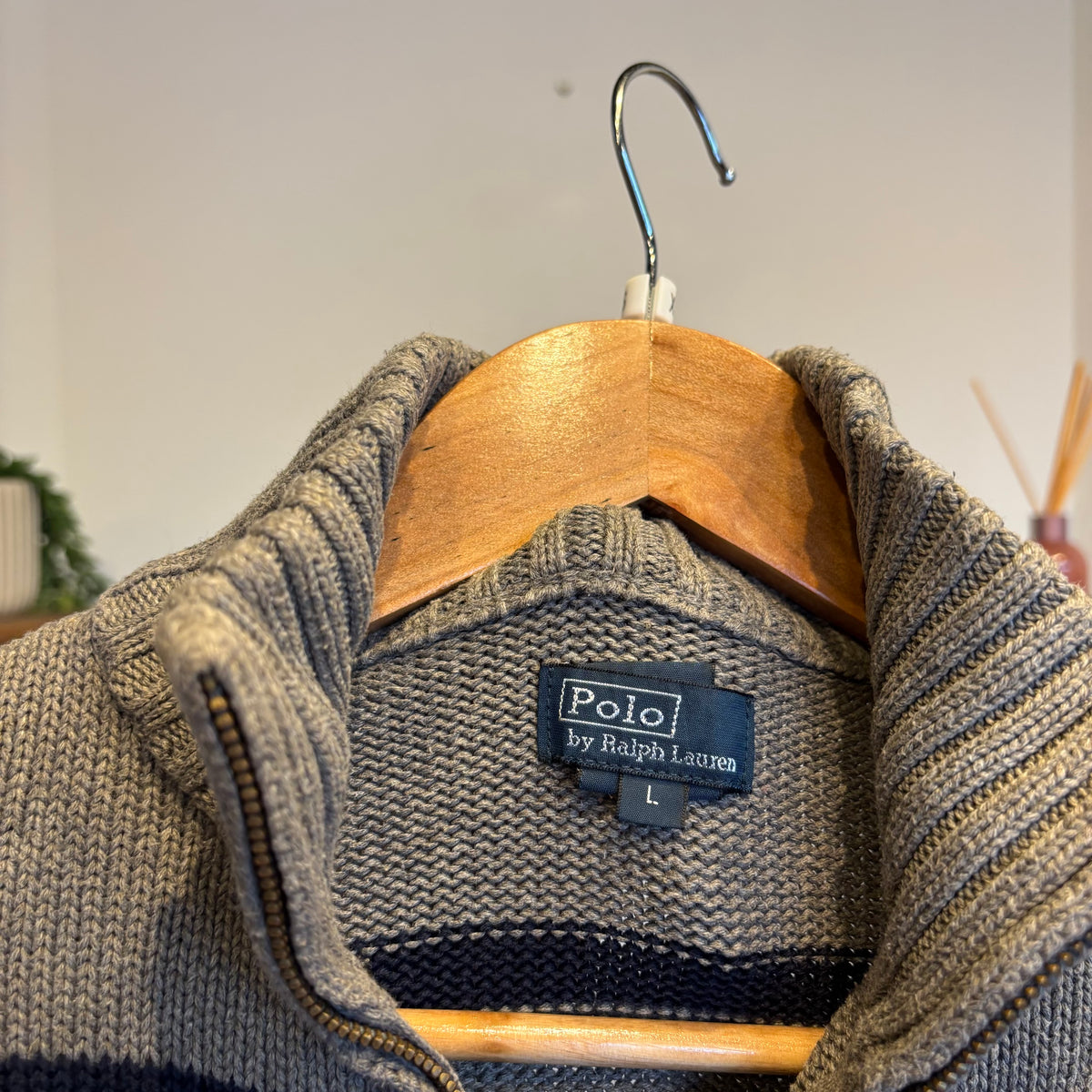 Ralph Lauren Stripe Quarter Zip Knit Grey/ Navy (XS)