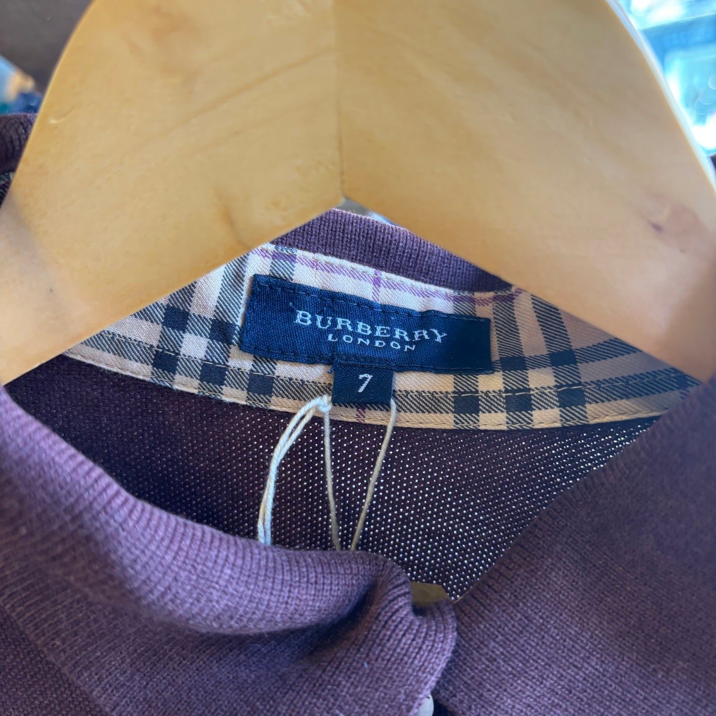 Burberry Longsleeve Polo Shirt Burgundy (Large)