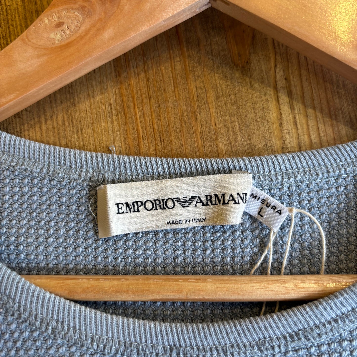 Emporio Armani 90s Waffle Knit Crew Top Light Blue (Medium)