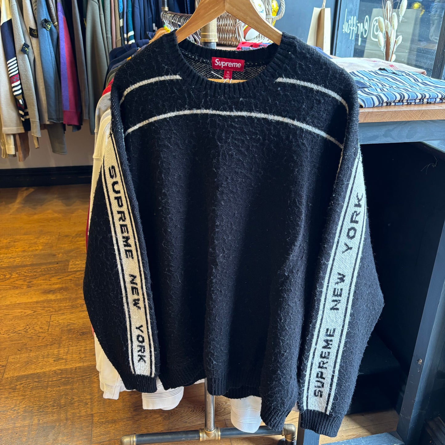 Supreme FW24 Back Stripe Sweater Knit Black (XL)
