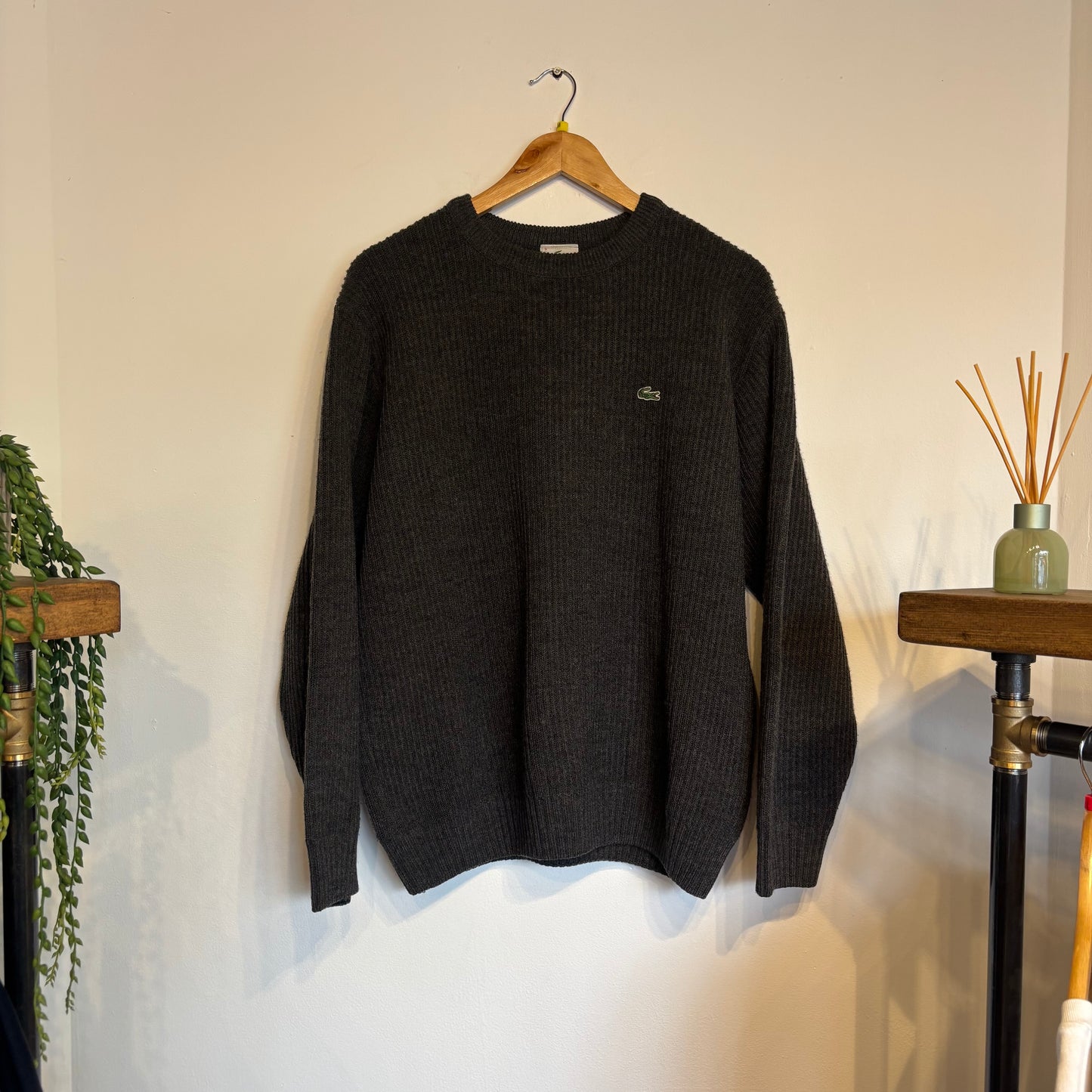 Lacoste Ribbed Pullover Chunky Knit Jumper Grey (Medium)