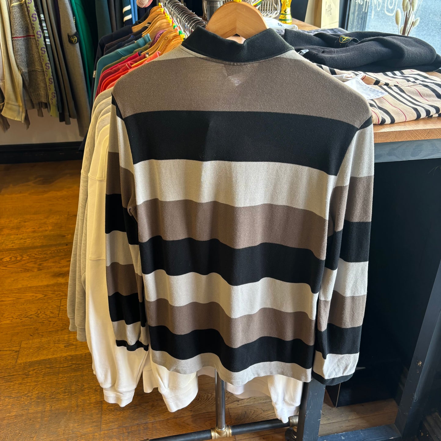 Lacoste Stripe Longsleeve Polo Shirt Black/ Grey (Medium)