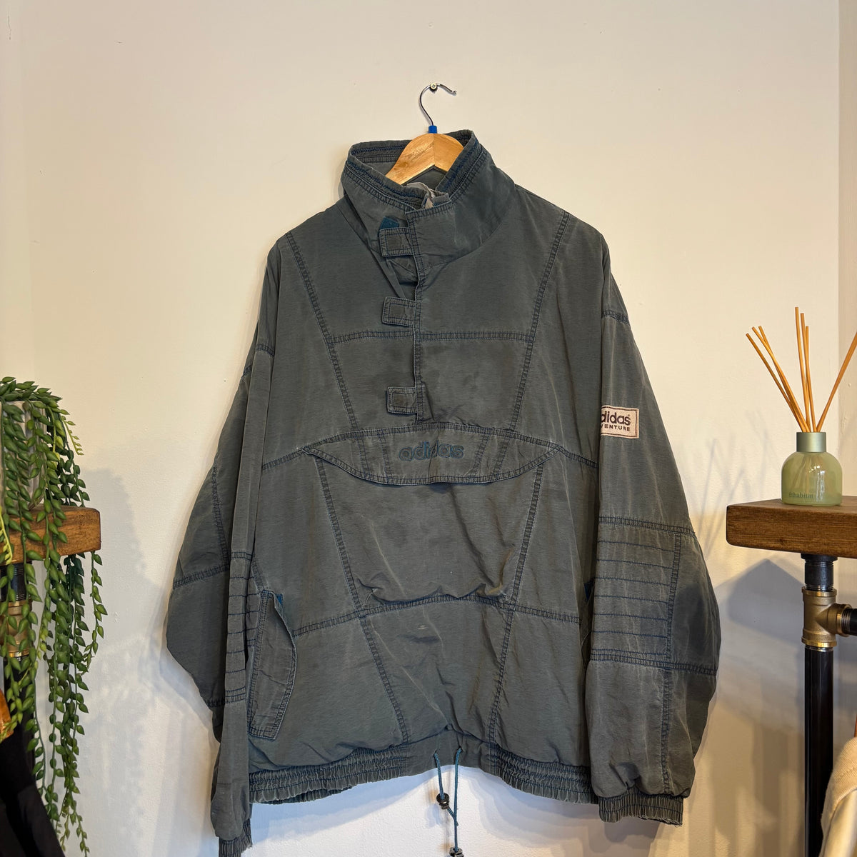 Adidas Quarter Zip Workwear Style Jacket Washed Grey (XXL)