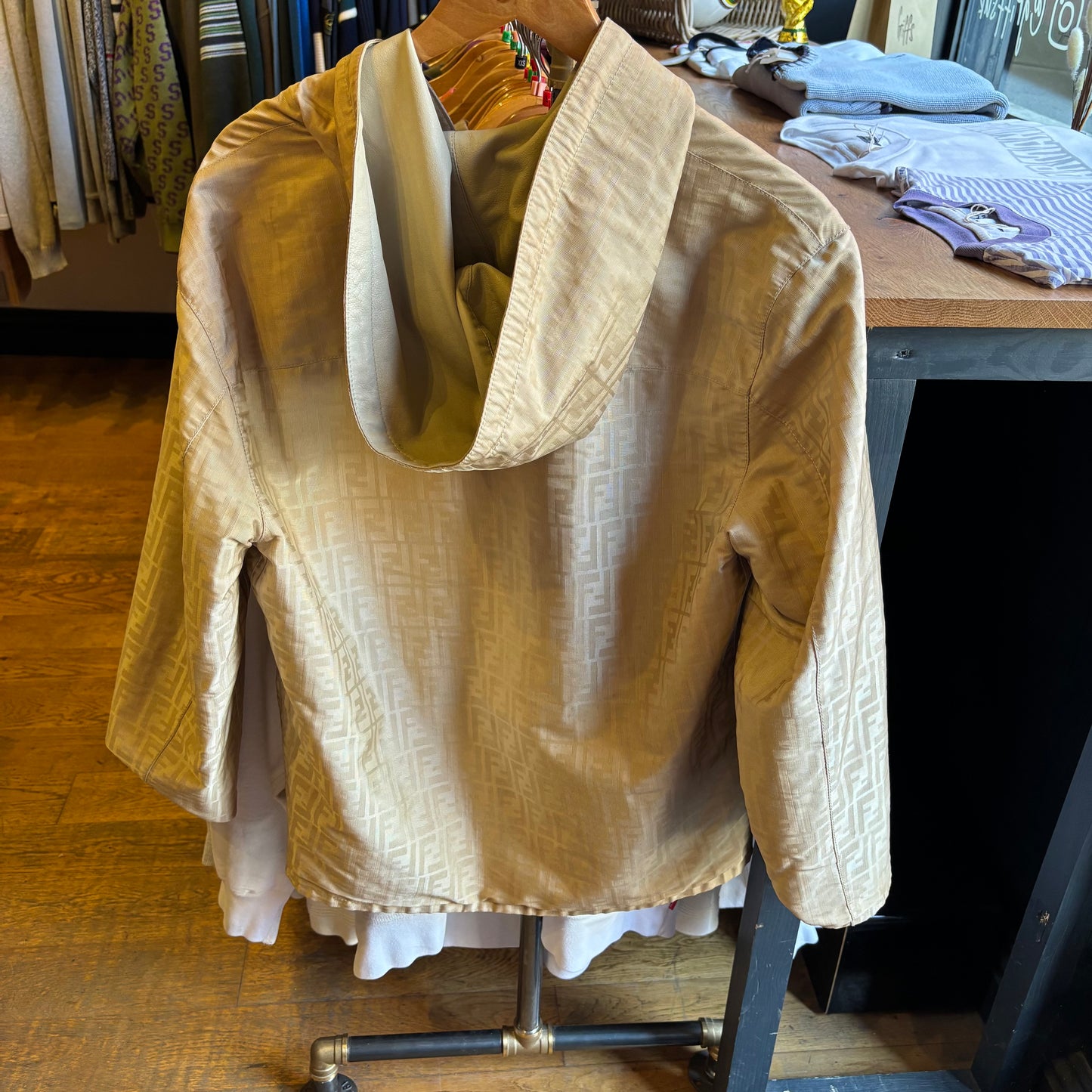 Fendi 90s Reversible Leather Hooded Jacket Cream (Medium)