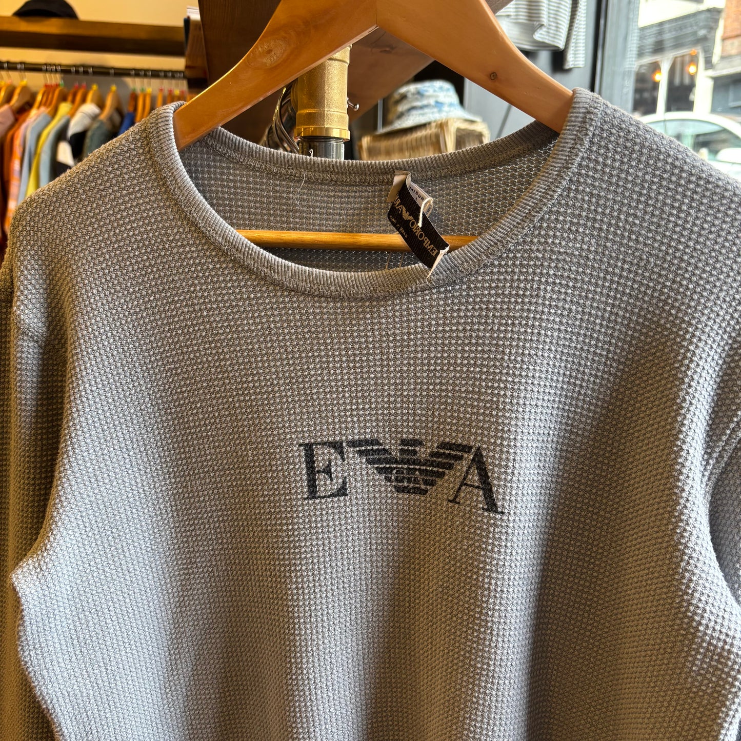 Emporio Armani 90s Waffle Knit Crew Top Light Blue (Medium)
