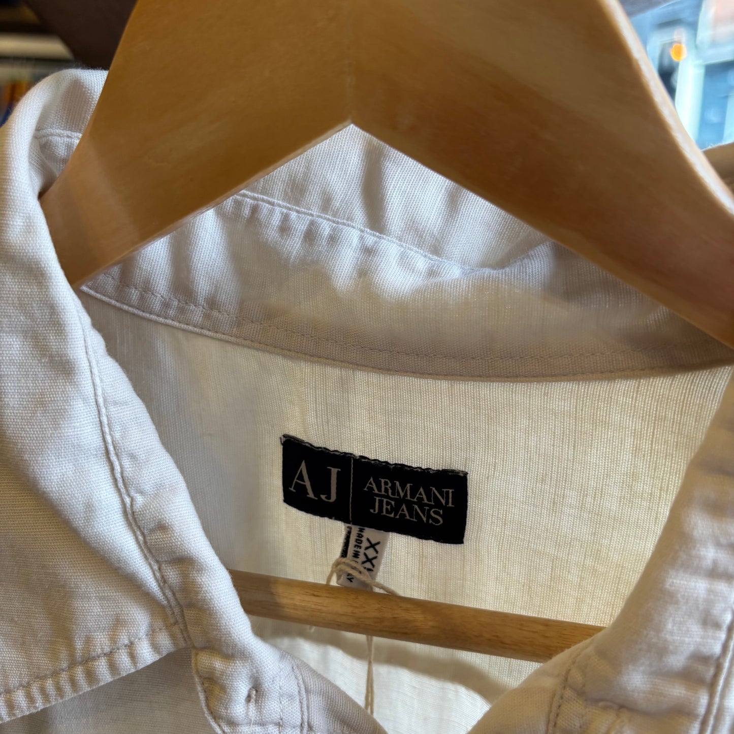 Armani Jeans Short Sleeve Linen Shirt Cream (XXL)