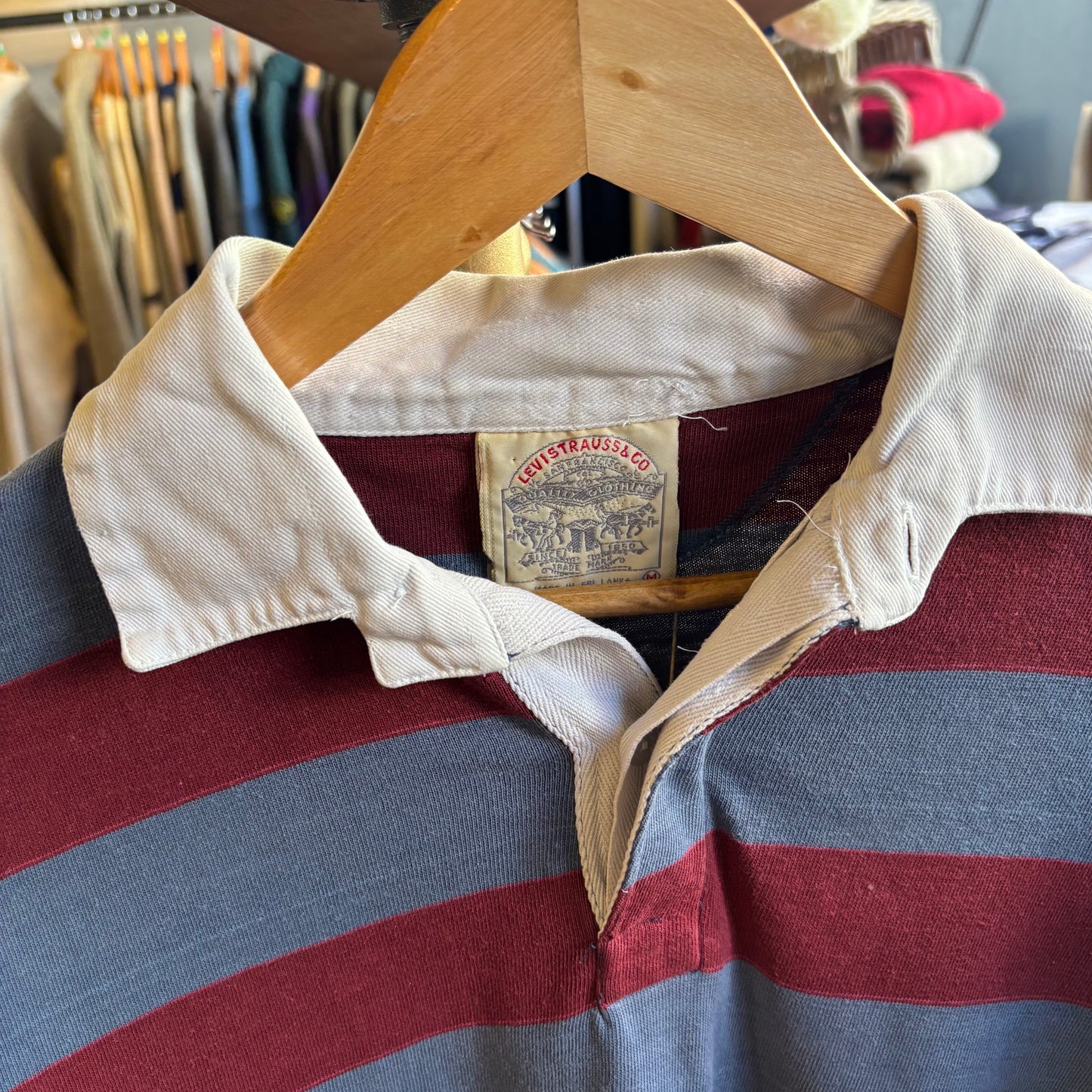 Levi's Longsleeve Striped Rugby Polo Shirt Blue/ Red (Medium)