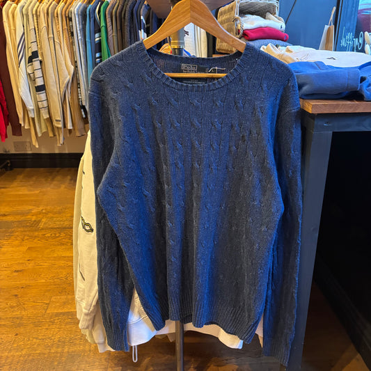 Ralph Lauren Silk Cable Knit Jumper Blue (Large)