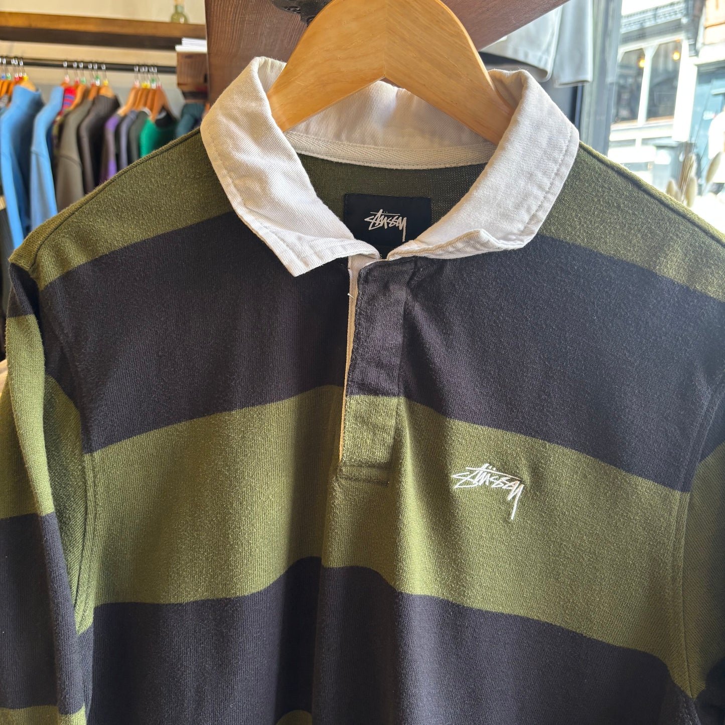 Stussy Classic Stripe Longsleeve Rugby Polo Shirt (Small)