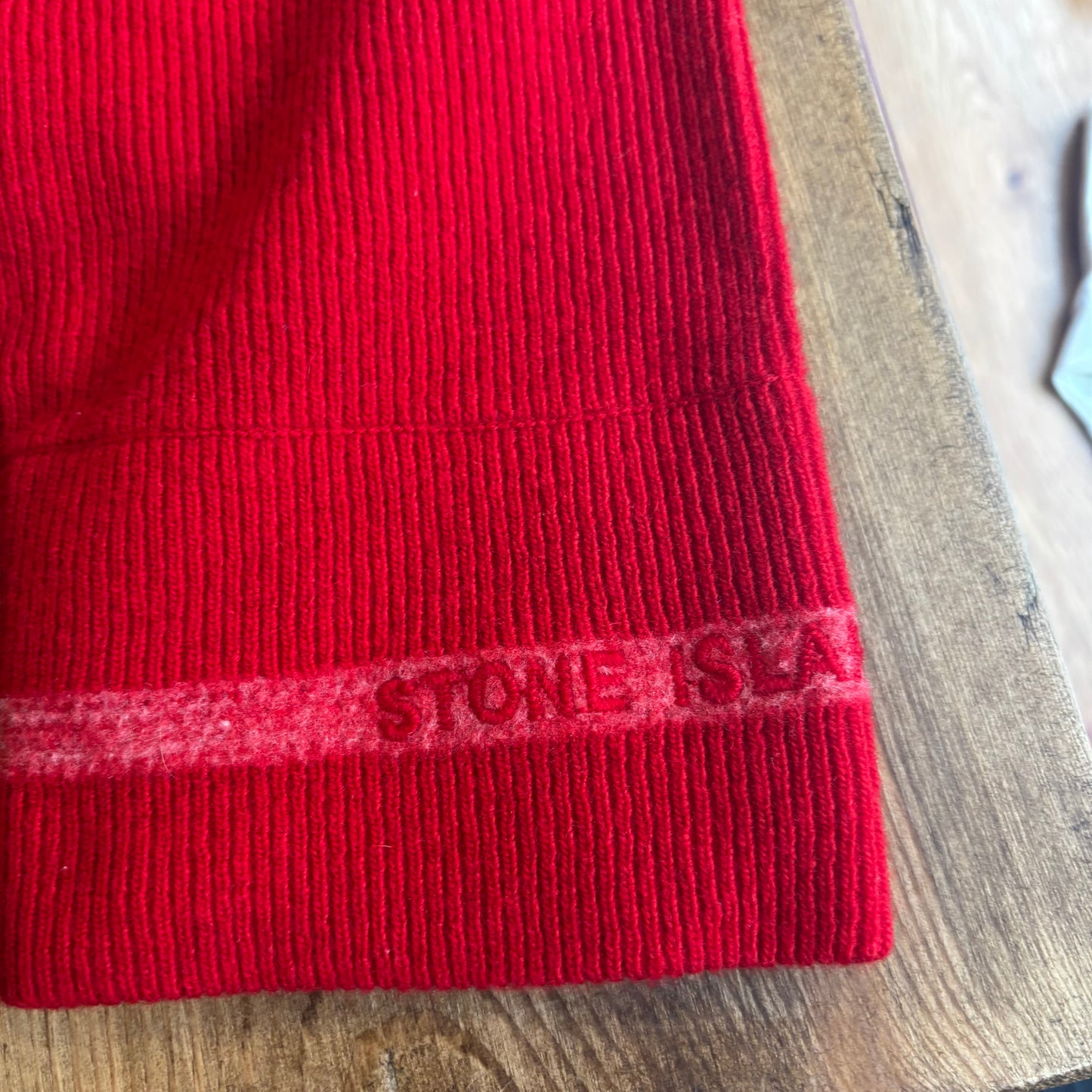 Stone Island A/W 2000 Sleeve Logo Pullover Knit Jumper Red (Large)